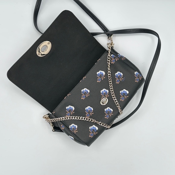 AUTHENTIC COACH F35882 QUINN CROSSBODY BRAMBLE ROSE PRINT BLACK CANVAS GOLD - Picture 11 of 16